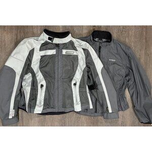 Womens OLYMPIA Moto Sports Cordura Motorcycle Jacket L Gray With Liner